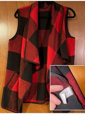 Women's Red & Black Plaid Open-Front Vest Jacket